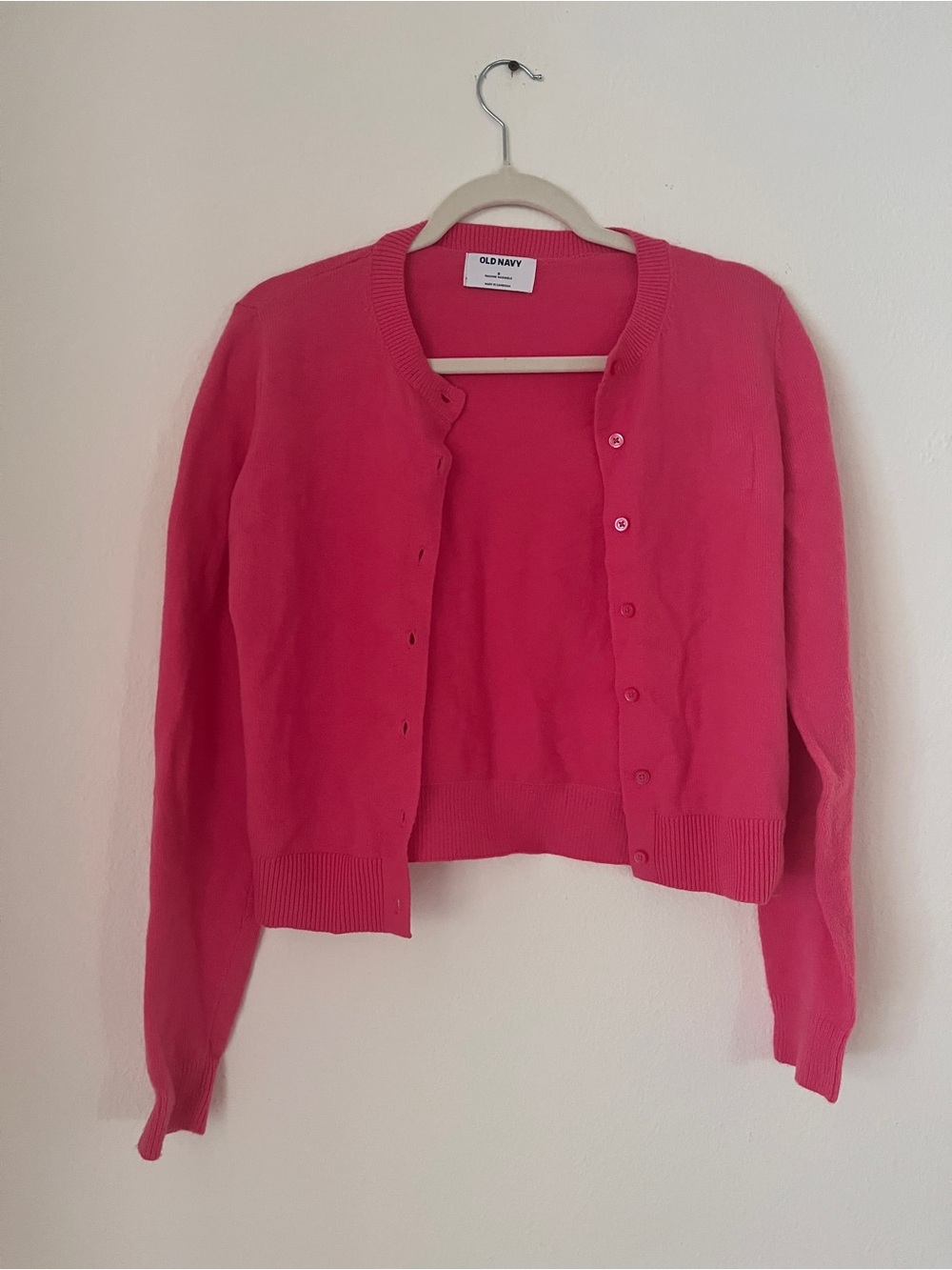 Old Navy Bright Pink Button-Up Cropped Cardigan